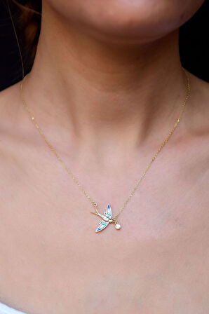 925 Ayar Gümüş Altın Kaplama Kırlangıç Tasarım Kolye