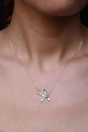 925 Ayar Gümüş Altın Kaplama Kırlangıç Tasarım Kolye