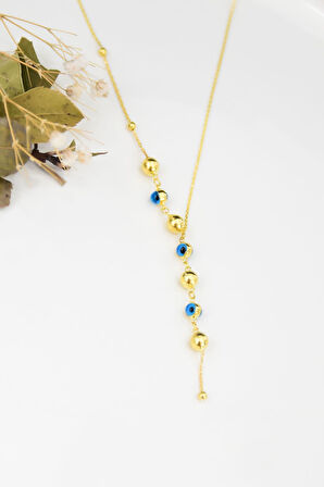 925 Ayar Gümüş Altın Kaplama Cam Göz Kolye