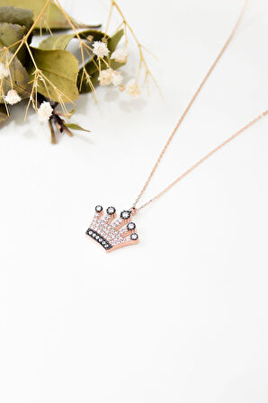 925 Ayar Gümüş Rose Kaplama Kraliçe Tacı Kolye