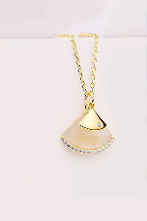 925 Ayar Gümüş Altın Kaplama Sedef Üçgen Kolye