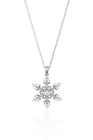 925 Ayar Gümüş Rodyum Kaplama Opal Kar Tanesi Kadın Kolye