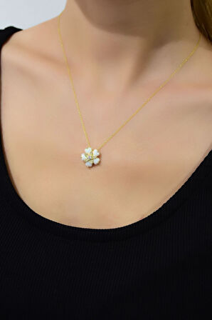 925 Ayar Gümüş Altın Kaplama Opal Taşlı Kalp Yıldız Kolye