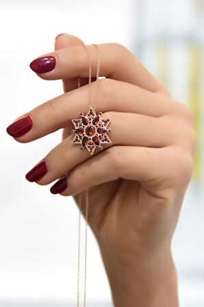925 Ayar Gümüş Rose Kaplama Ruby Yıldız Kartanesi Kolye