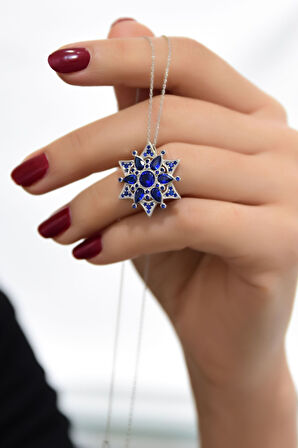 925 Ayar Gümüş Rodyum Kaplama Safir Yıldız Kartanesi Kolye