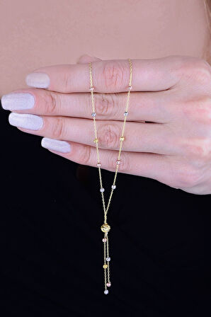 925 Ayar Gümüş Üç Renk Dorika Toplu Kadın Kolye