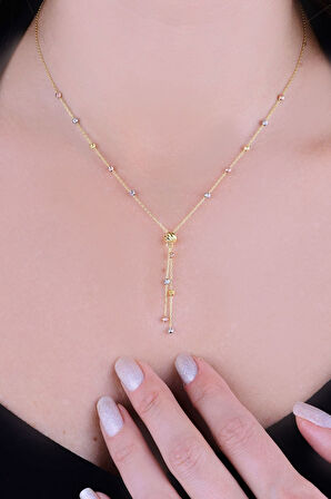 925 Ayar Gümüş Üç Renk Dorika Toplu Kadın Kolye