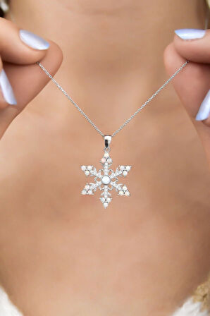 925 Ayar Gümüş Rodyum Kaplama Opal Taşlı Kar Tanesi Kolye