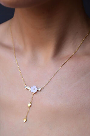 925 Ayar Gümüş Altın Kaplama Yasemin Çiçeği Kolye