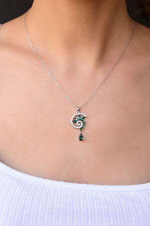 925 Ayar Gümüş Rodyum Kaplama Yeşim Taşı Tasarım Kolye