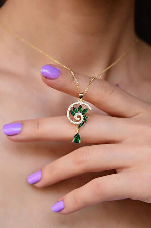 925 Ayar Gümüş Altın Kaplama Yeşim Taşı Tasarım Kolye