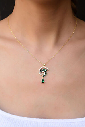 925 Ayar Gümüş Altın Kaplama Yeşim Taşı Tasarım Kolye