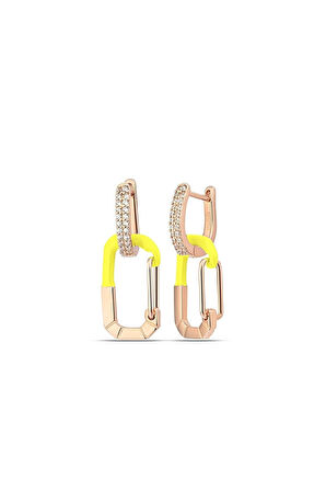 925 Ayar Sarı Çengel Model Taşlı Gümüş Kadın Küpe