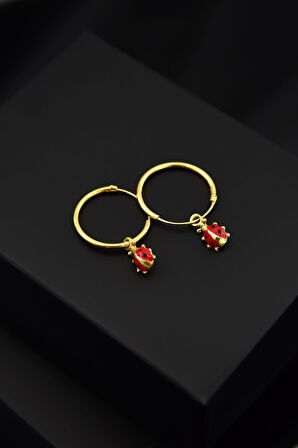 925 Ayar Gümüş Altın Kaplama Uğur Böceği Halka Küpe