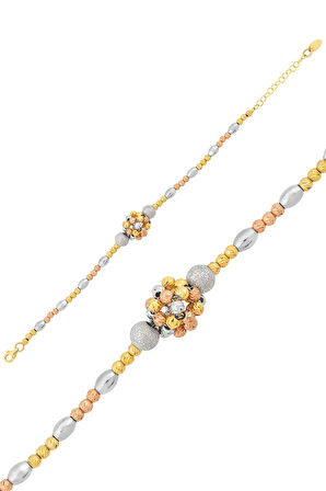 Renkli Dorica Toplu Küme Fantezi Bileklik - 925 Ayar Gümüş Bileklik - Uvps200031