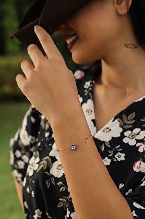 925 Ayar Top Zincirli Nazar Boncuklu Gümüş Bileklik