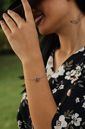 925 Ayar Top Zincirli Nazar Boncuklu Gümüş Bileklik