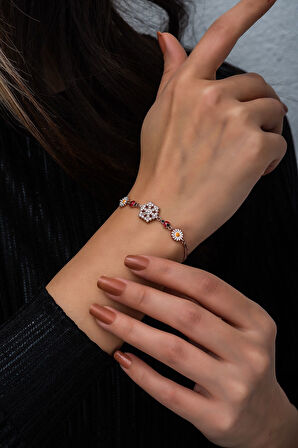 Kartanesi Papatya Uğur Böceği Renkli Mineli Rose Gold Kaplama 925 Ayar Gümüş Bileklik - Uvps200154