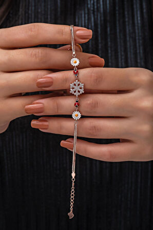 Kartanesi Papatya Uğur Böceği Renkli Mineli Rose Gold Kaplama 925 Ayar Gümüş Bileklik - Uvps200154