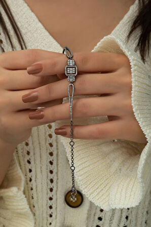 Baget Taşlı Elmas Modeli Siyah Rodyum Kaplama 925 Ayar Gümüş Bileklik - Uvps200163