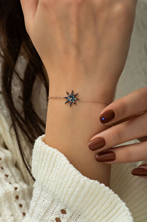 925 Ayar Rose Altın Kaplama Gümüş Yıldız Bileklik