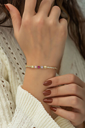 925 Ayar Altın Kaplama Baget Taşlı Gümüş Suyolu Bileklik