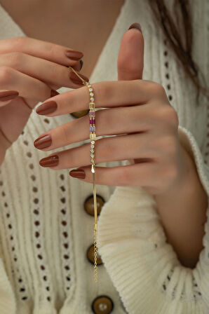 925 Ayar Altın Kaplama Baget Taşlı Gümüş Suyolu Bileklik