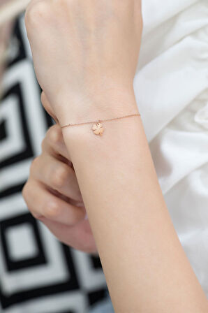 925 Ayar Rose Altın Kaplama Yonca Gümüş Bileklik