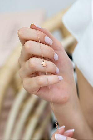 925 Ayar Rose Altın Kaplama Yonca Gümüş Bileklik