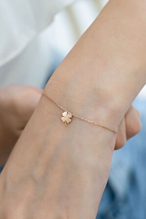 925 Ayar Rose Altın Kaplama Yonca Gümüş Bileklik