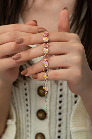 925 Ayar Rose Kaplama Mineli Papatya Kadın Gümüş Bileklik