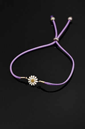 925 Ayar Gümüş Mor Ipli Asansörlü Papatya Bileklik