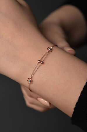 925 Ayar Gümüş Dorika Toplu Firuze Papatya Kadın Bileklik