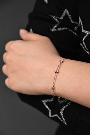 925 Ayar Gümüş Dorika Toplu Firuze Papatya Kadın Bileklik