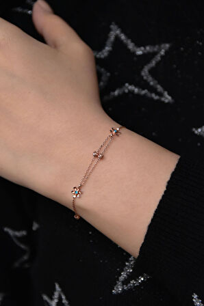 925 Ayar Gümüş Dorika Toplu Firuze Papatya Kadın Bileklik