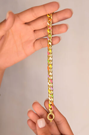 925 Ayar Gümüş Altın Kaplama Mineli Gurmet Zincir Kadın Bileklik