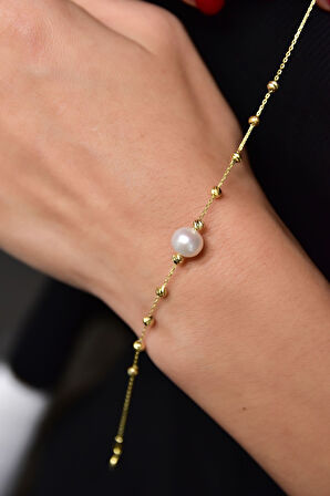 925 Ayar Gümüş Altın Kaplama Dorika Toplu Incili Bileklik