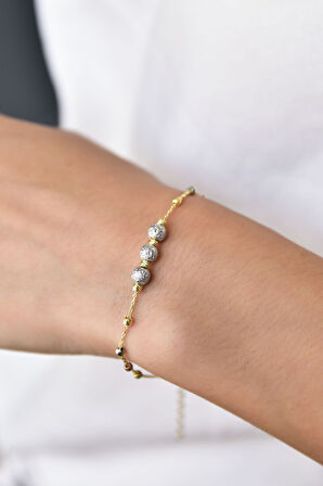 925 Ayar Gümüş Üç Renk Sim Dorika Toplu Kadın Bileklik