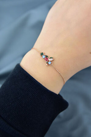 925 Ayar Gümüş Rose Kaplama Taşlı Kuş Bileklik