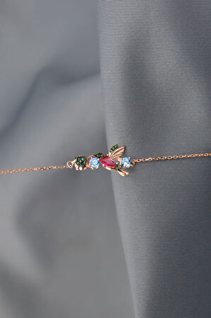 925 Ayar Gümüş Rose Kaplama Taşlı Kuş Bileklik