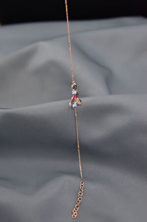 925 Ayar Gümüş Rose Kaplama Taşlı Kuş Bileklik