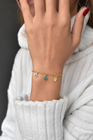 925 Ayar Gümüş Yıldız, Nazar Göz, Yonca Şans Bileklik