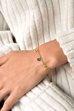 925 Ayar Gümüş Yıldız, Nazar Göz, Yonca Şans Bileklik