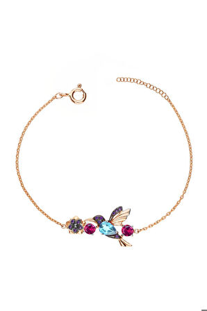 925 Ayar Gümüş Rose Kaplama Taşlı Sevgi Kuşu Bileklik