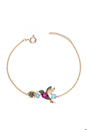 925 Ayar Gümüş Rose Kaplama Taşlı Sevgi Kuşu Bileklik