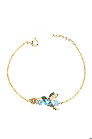 925 Ayar Gümüş Altın Kaplama Taşlı Sevgi Kuşu Bileklik