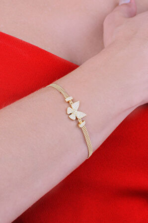 925 Ayar Gümüş Toplu Altın Kaplama Kelebek Bileklik