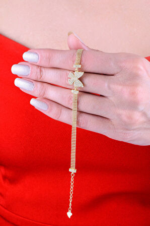 925 Ayar Gümüş Toplu Altın Kaplama Kelebek Bileklik