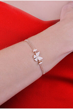 925 Ayar Gümüş Toplu Rose Kaplama Kelebek Bileklik