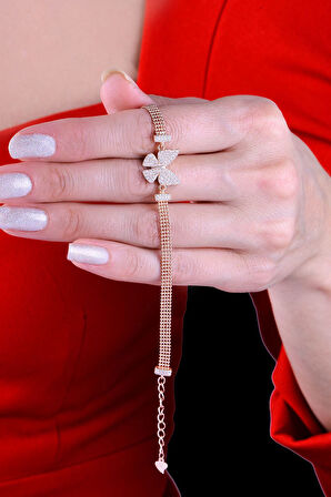 925 Ayar Gümüş Toplu Rose Kaplama Kelebek Bileklik